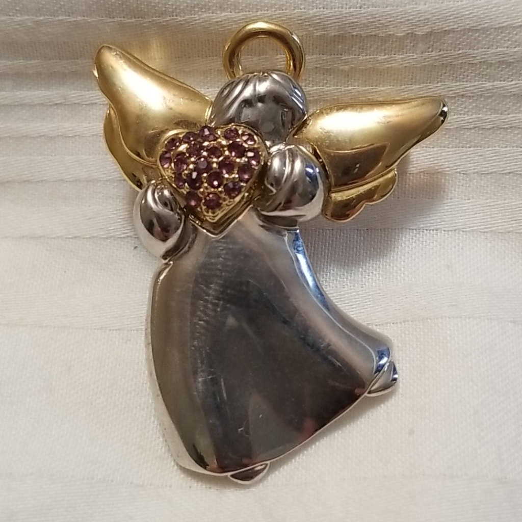 Vintage Gold Silver Angel Heart Brooch